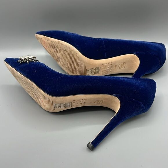 White House Black Market Blue Velvet Rhinestone Heels - Picture 5 of 7